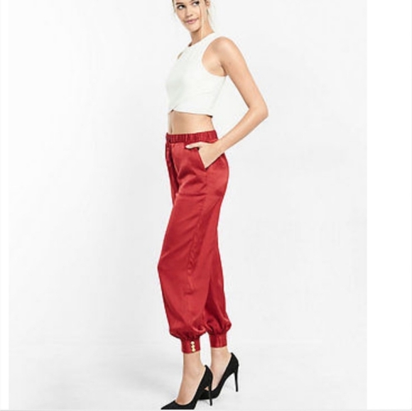 Express Satin Joggers - Dark Red Burgundy size Small